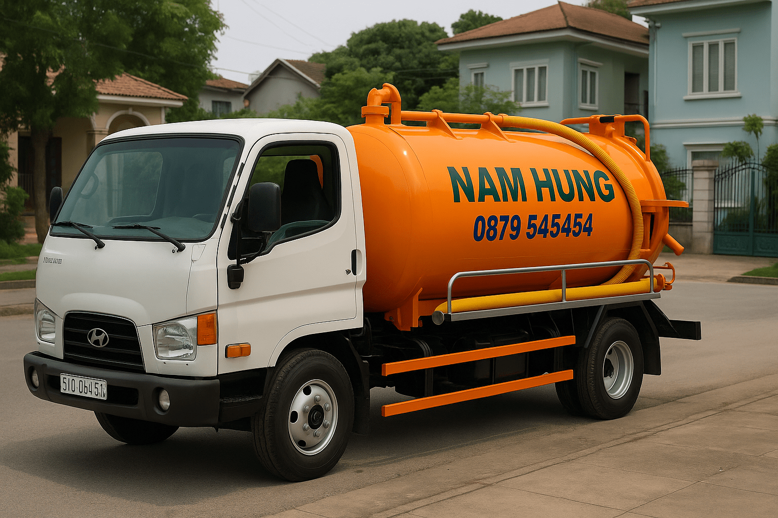 Xe hút hầm cầu Nam Hưng đang đỗ trước khu dân cư