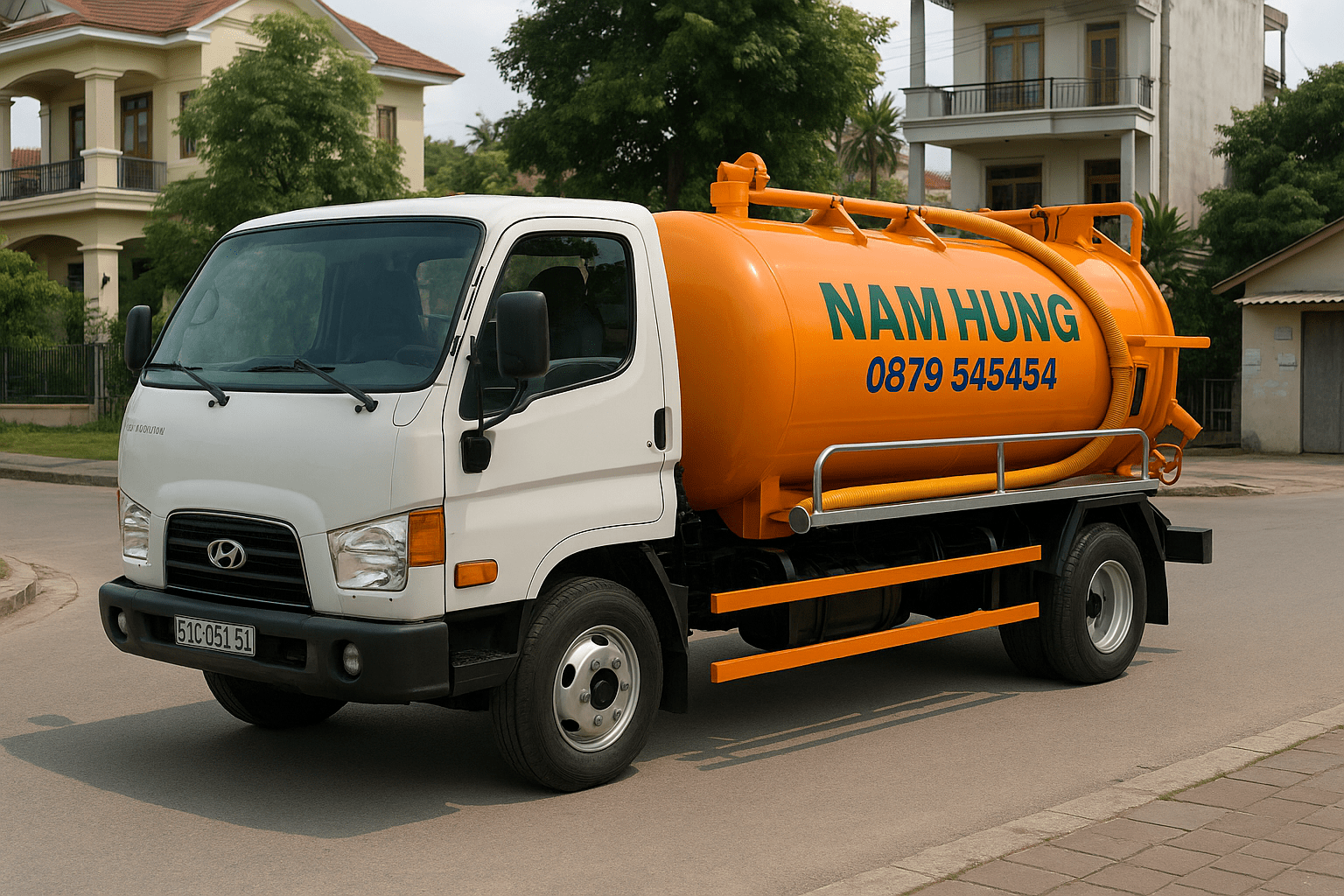 Xe hút hầm cầu Nam Hưng đỗ trên đường khu dân cư